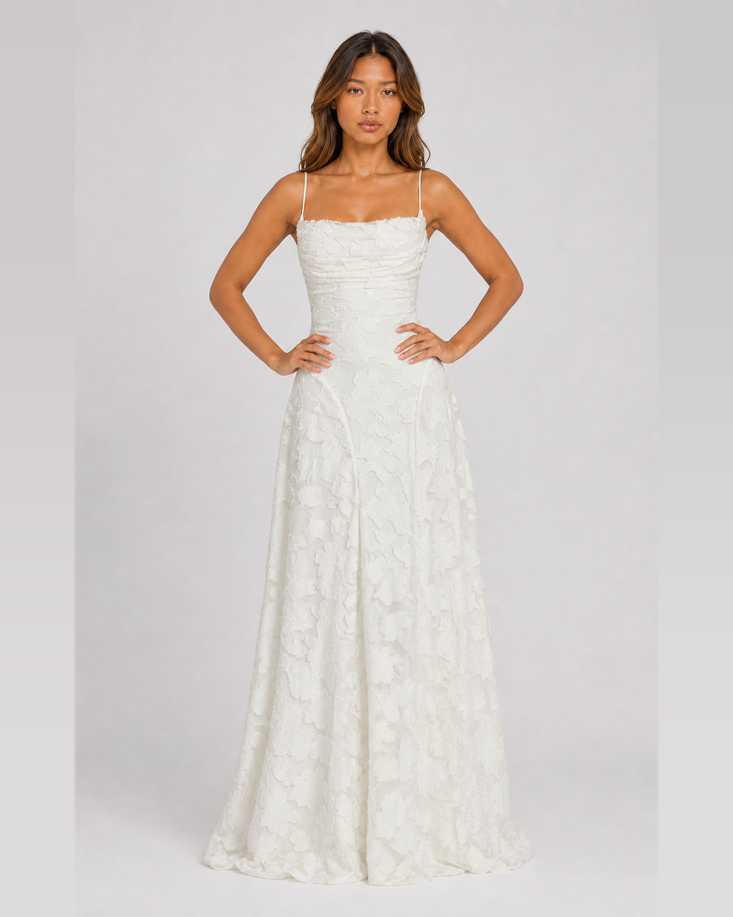 Cecily white floral applique A-line maxi dress - front