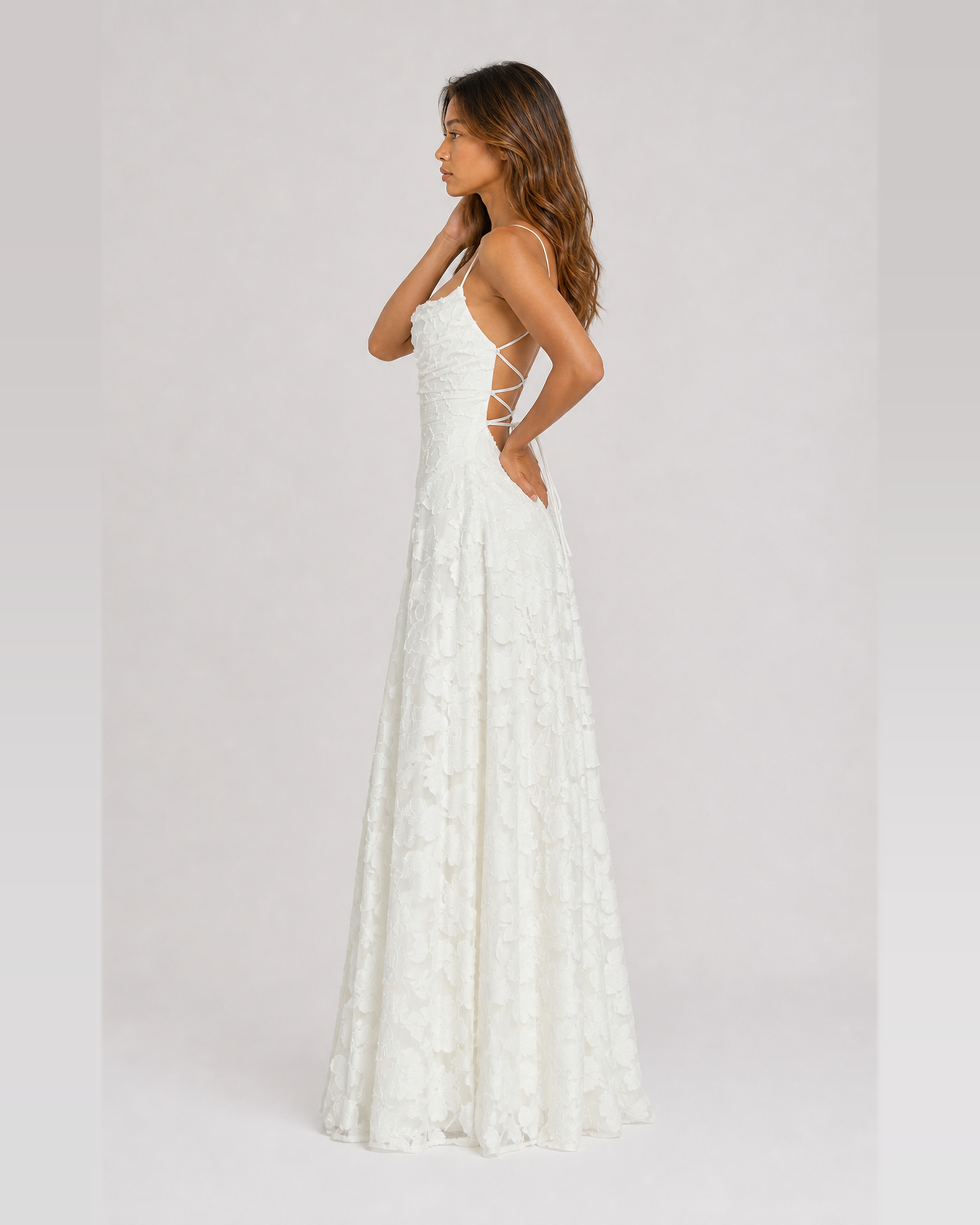 Cecily white floral applique A-line maxi dress - side
