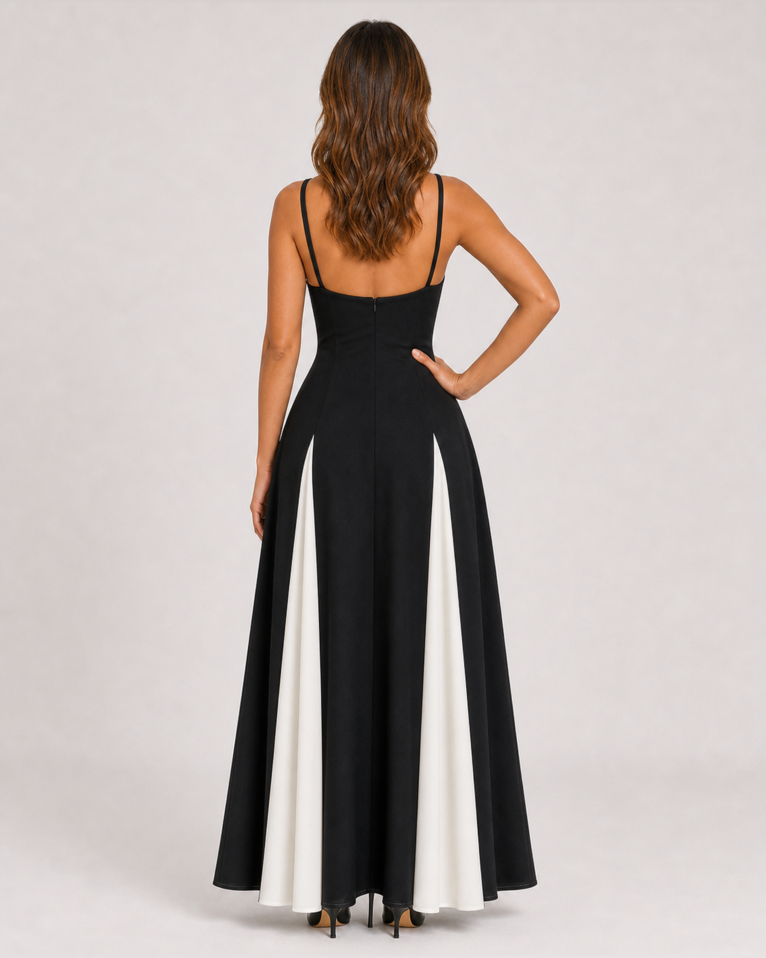 Isadora black and white panelled maxi dress - straight back