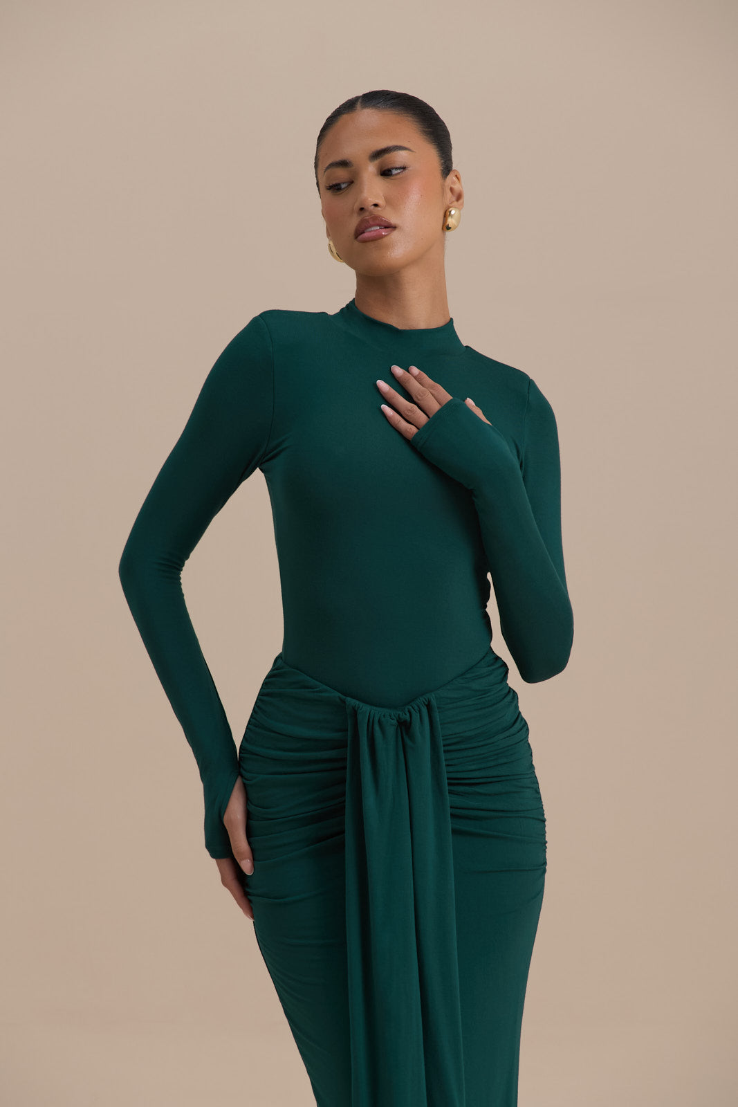 Hazel Doe Sable Emerald High Neck Zip Back Second Skin Bodysuit 01