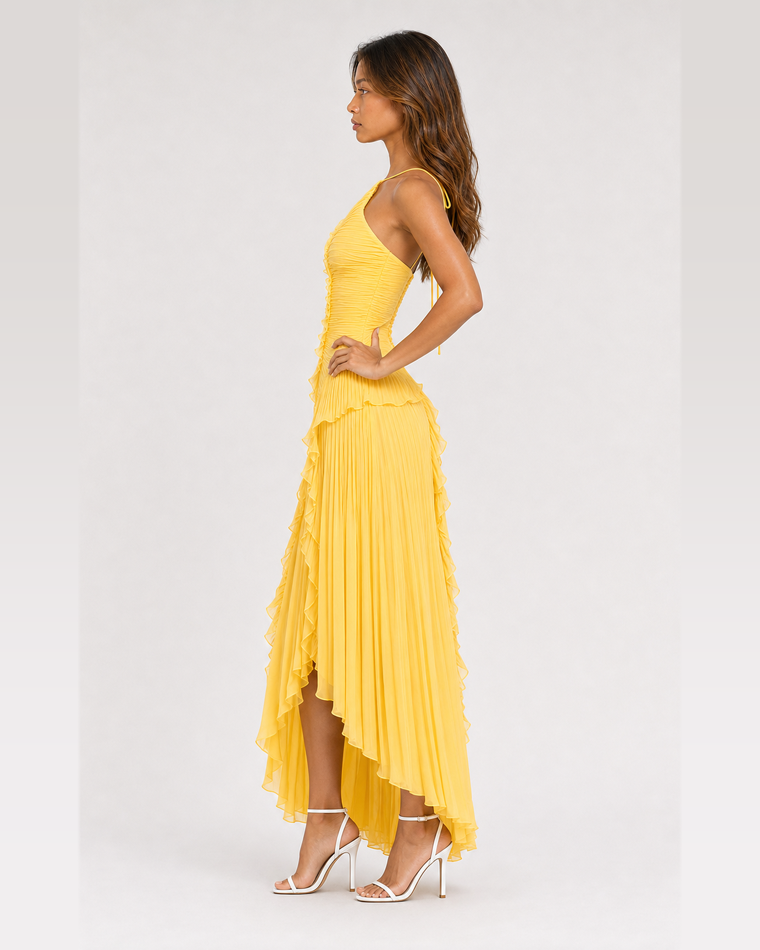 Aveline Lemon maxi dress, side view