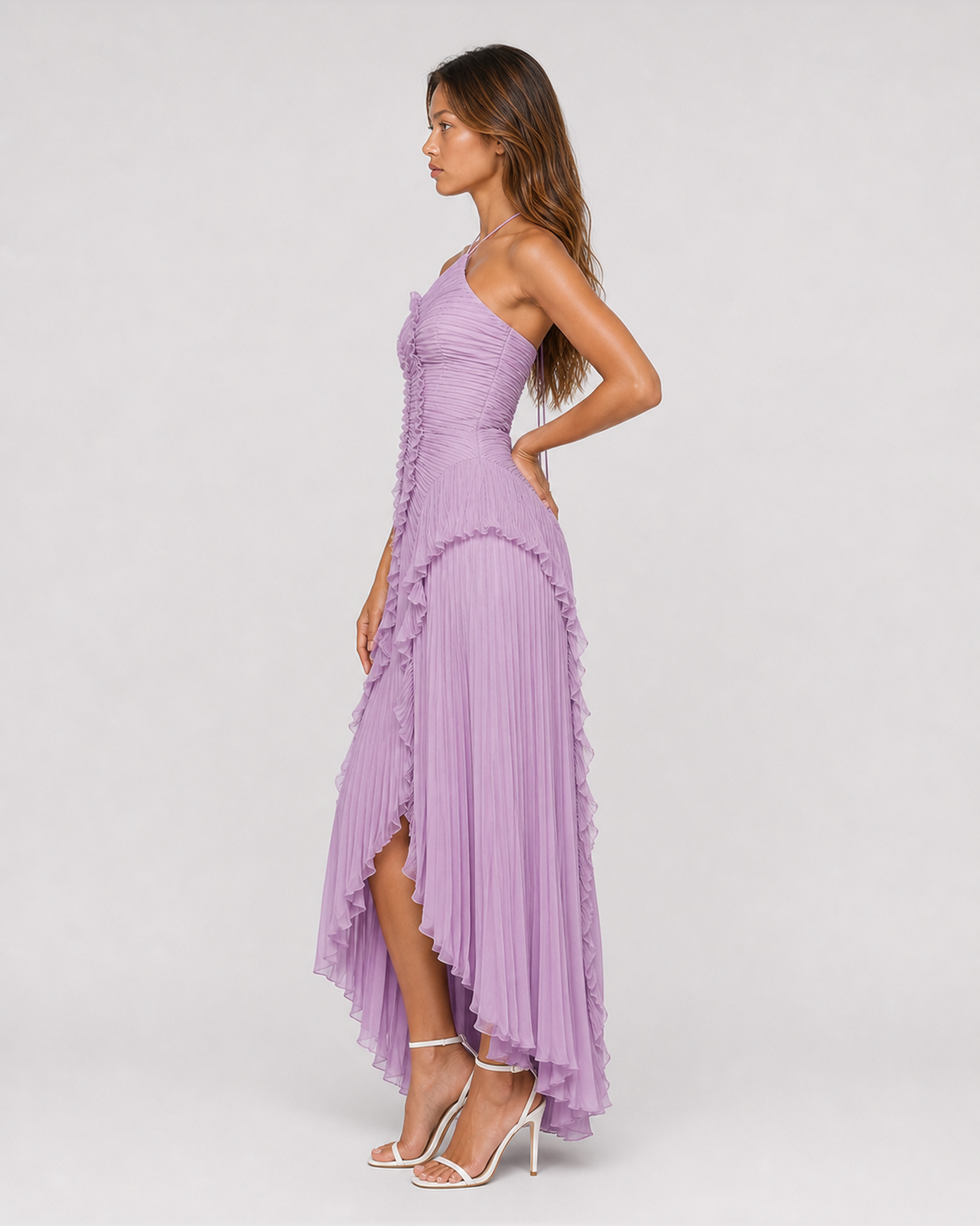 Aveline Purple maxi dress, side view