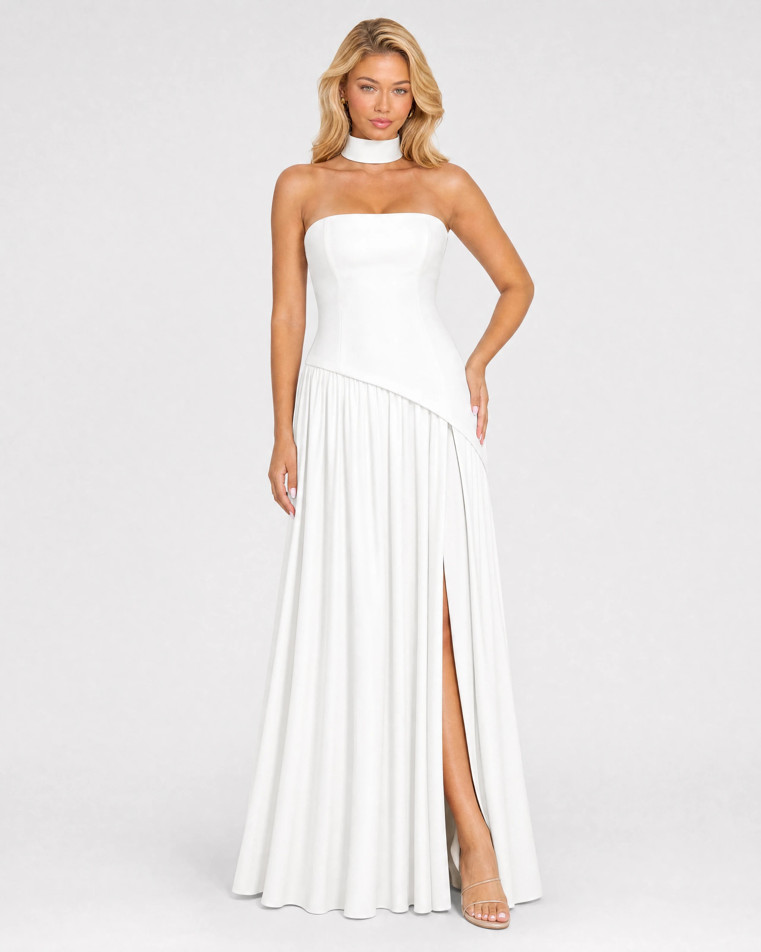 Bianca white choker-neck maxi dress - front three-quarter