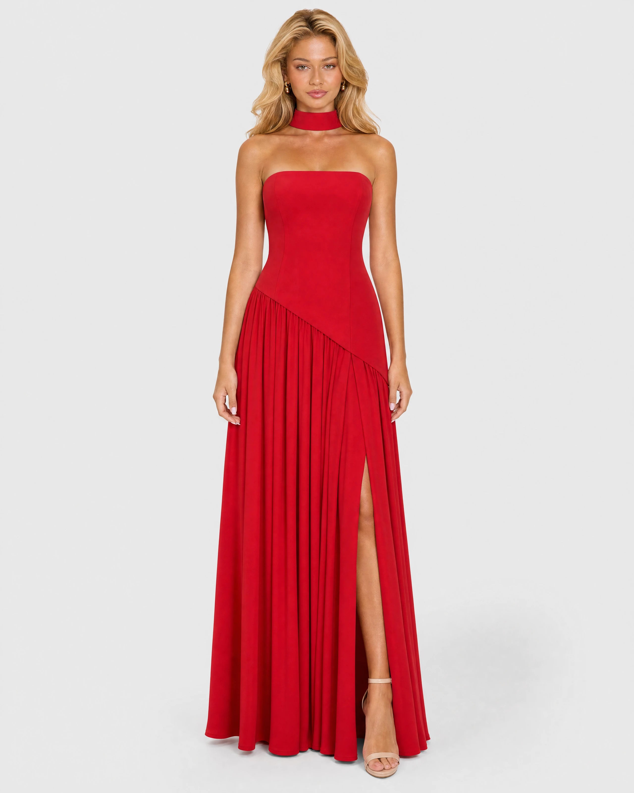 Bianca red choker-neck maxi dress - front