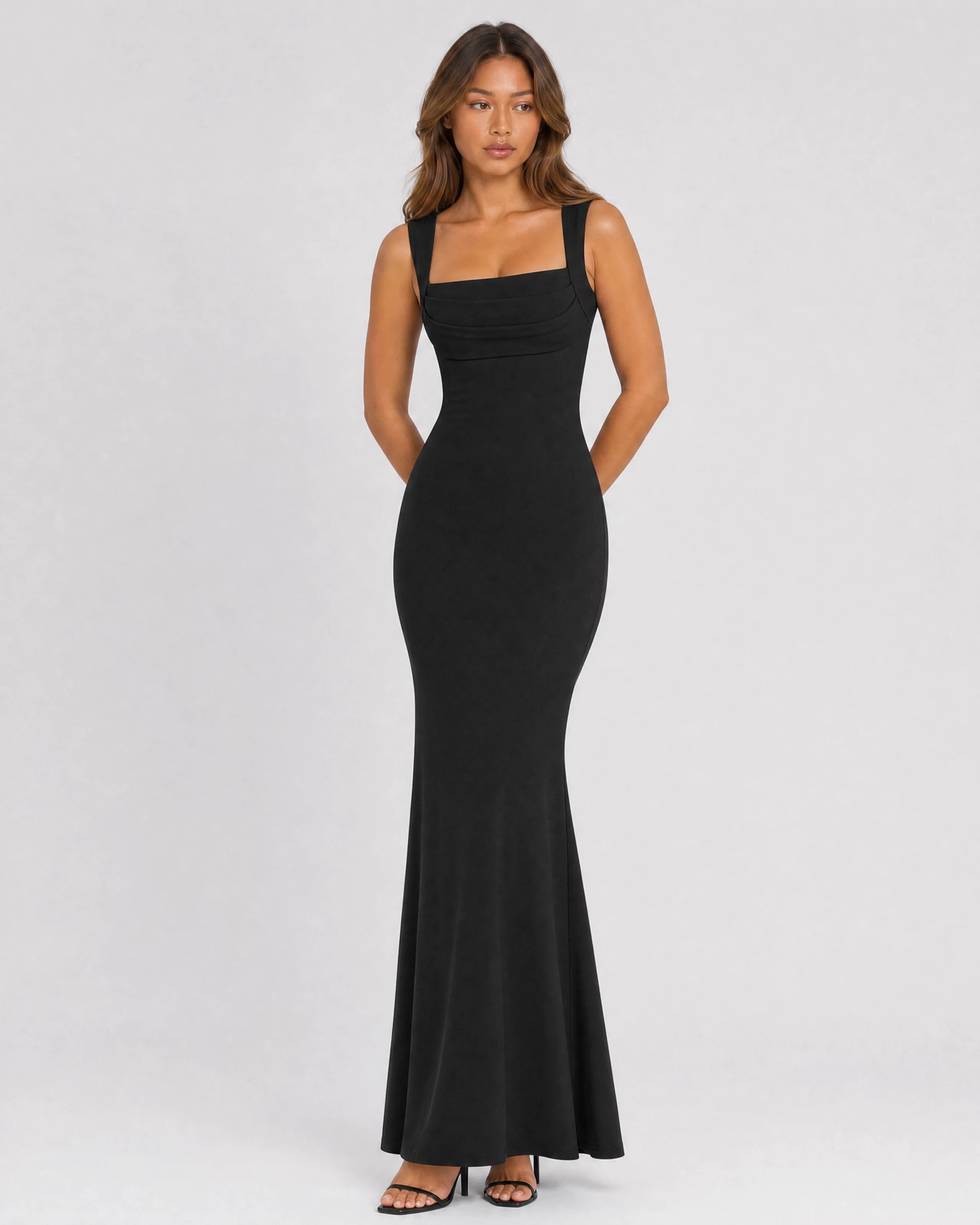 Celine square neck maxi dress in black, front variant