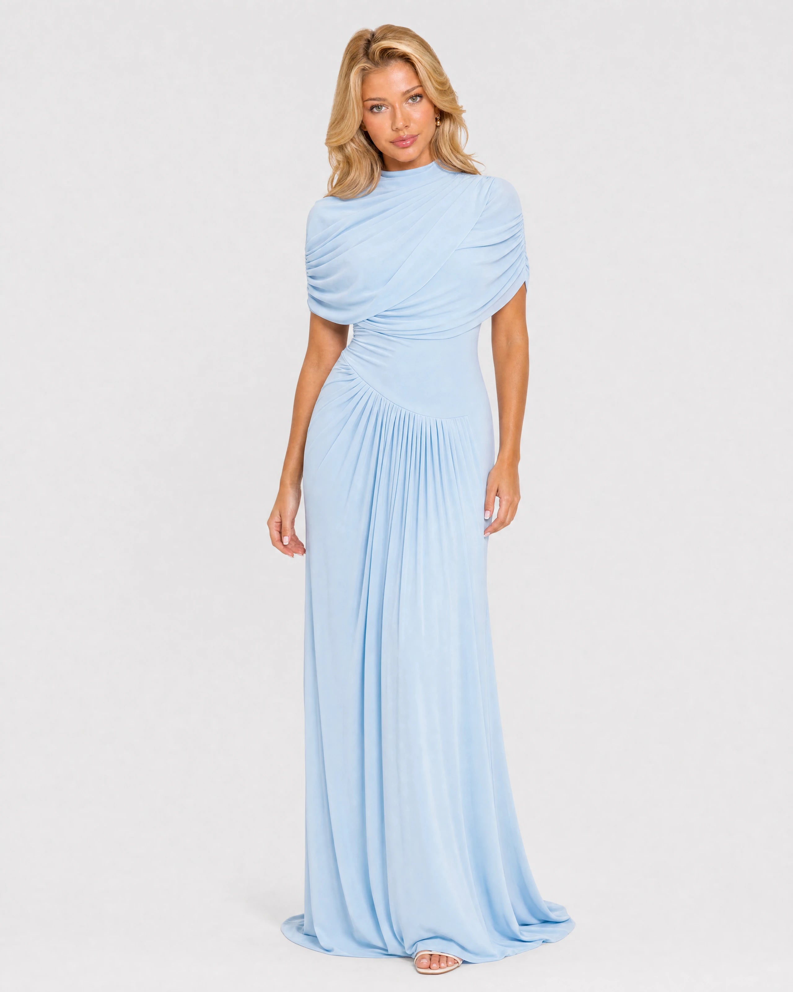 Delphine baby blue draped maxi dress - front