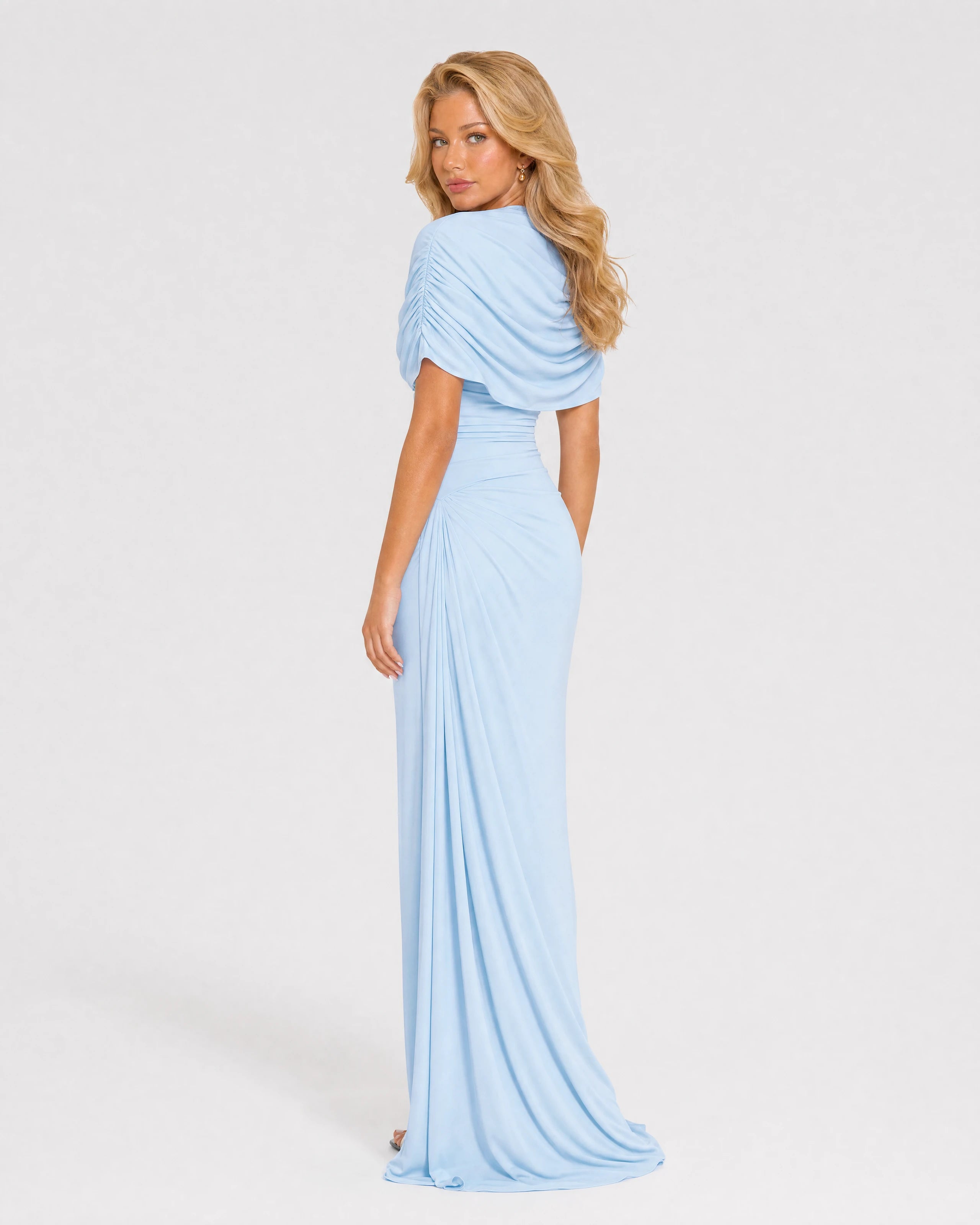 Delphine baby blue draped maxi dress - back three-quarter