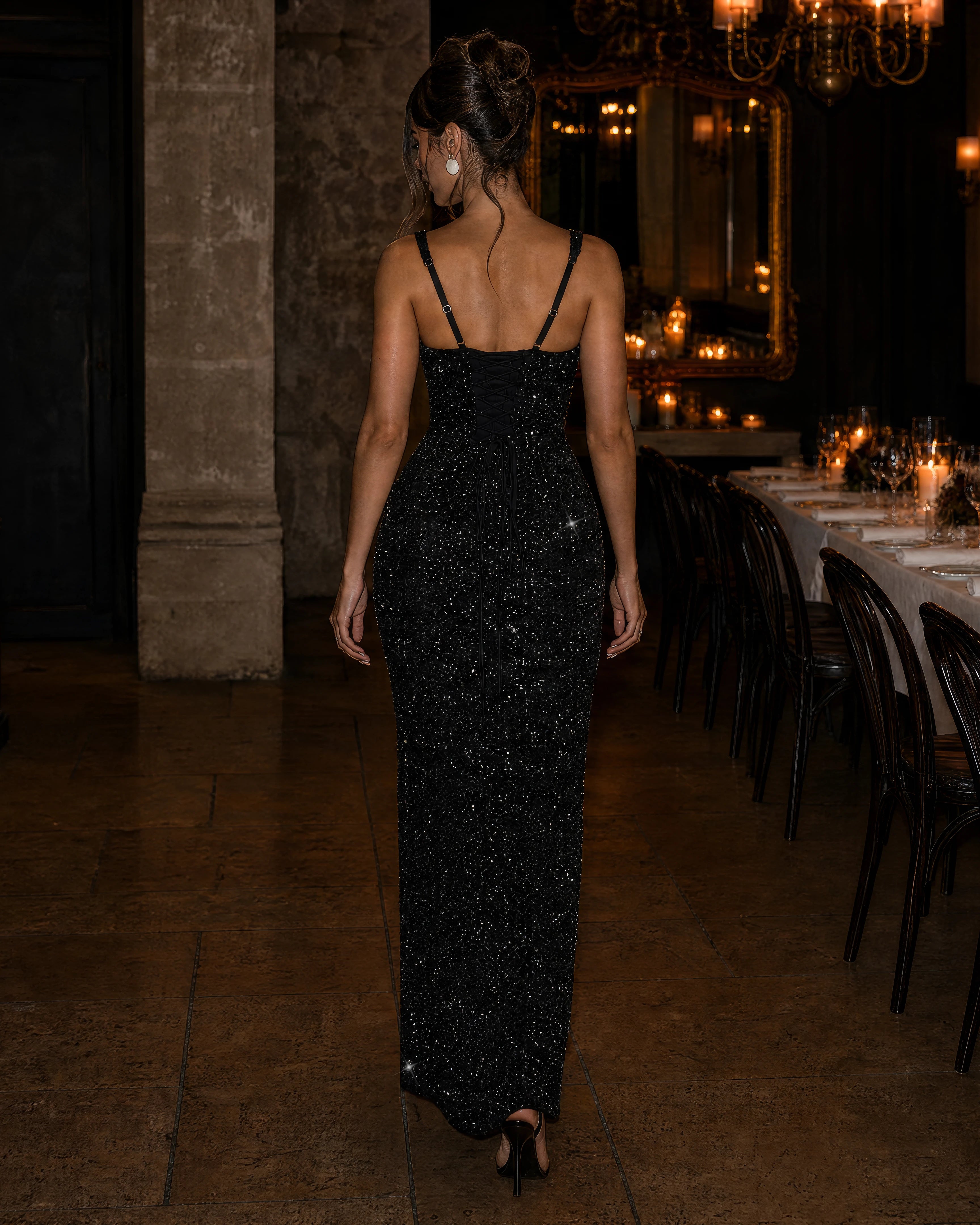 Estelle black sequin column maxi dress - lifestyle 5