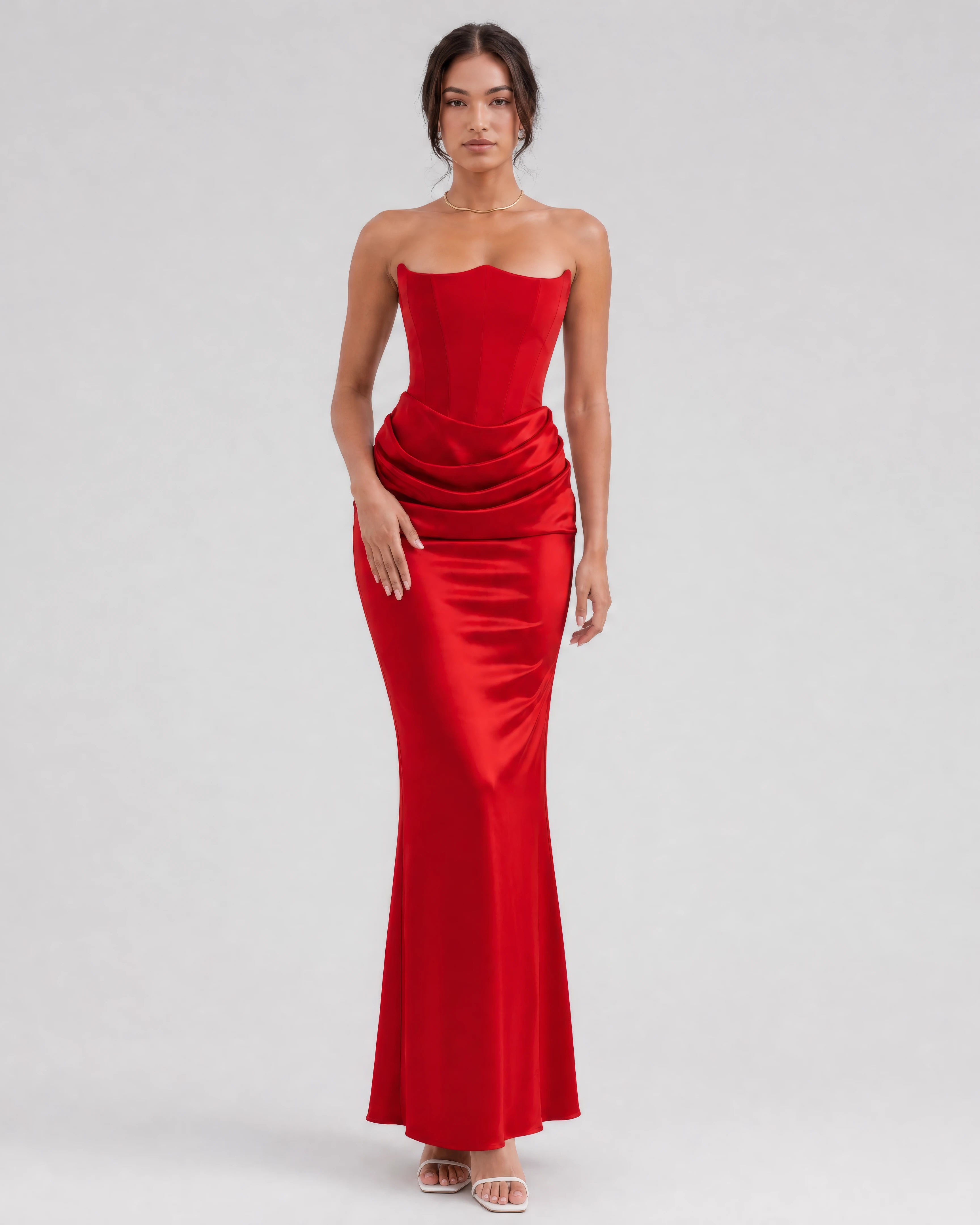 Ondine strapless corset maxi dress in red