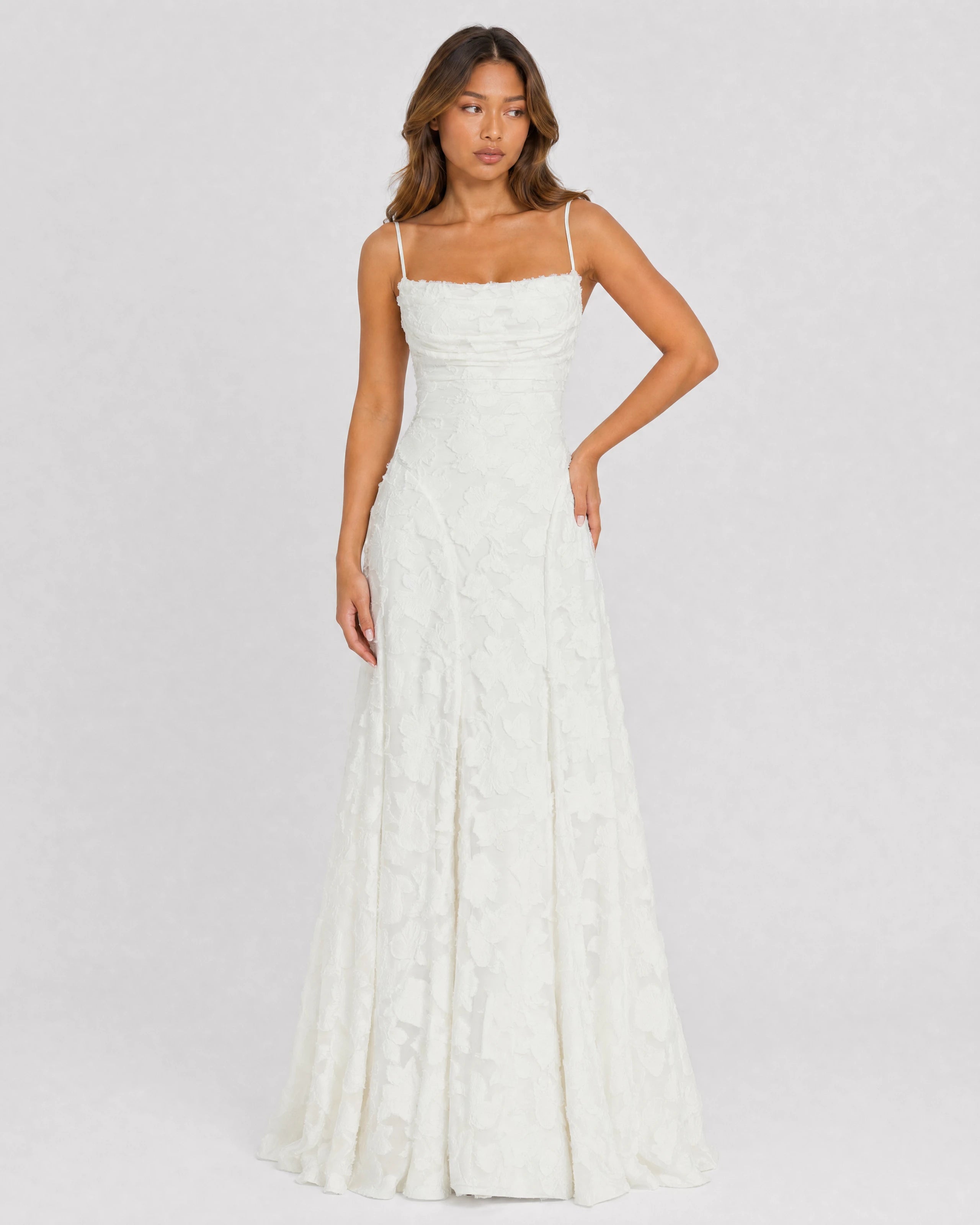 Rosewyn white floral burnout maxi gown - front view alternate pose