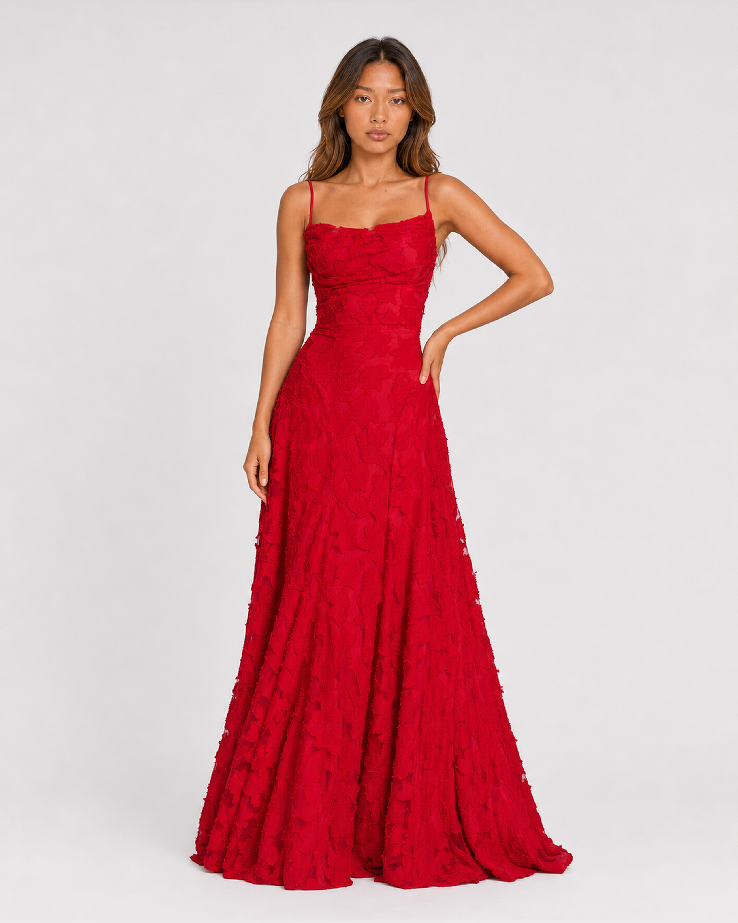 Cecily red floral applique A-line maxi dress - front