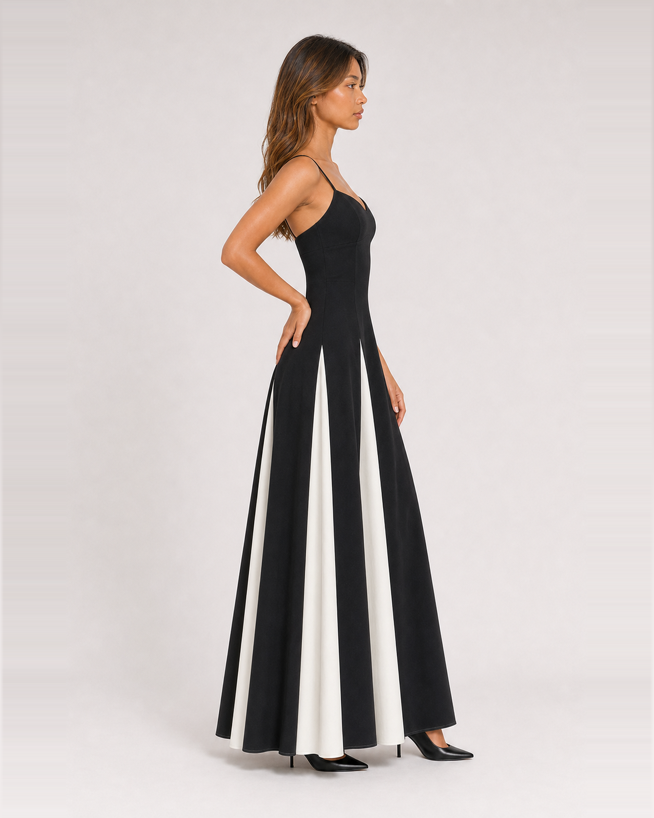 Isadora black and white panelled maxi dress - side