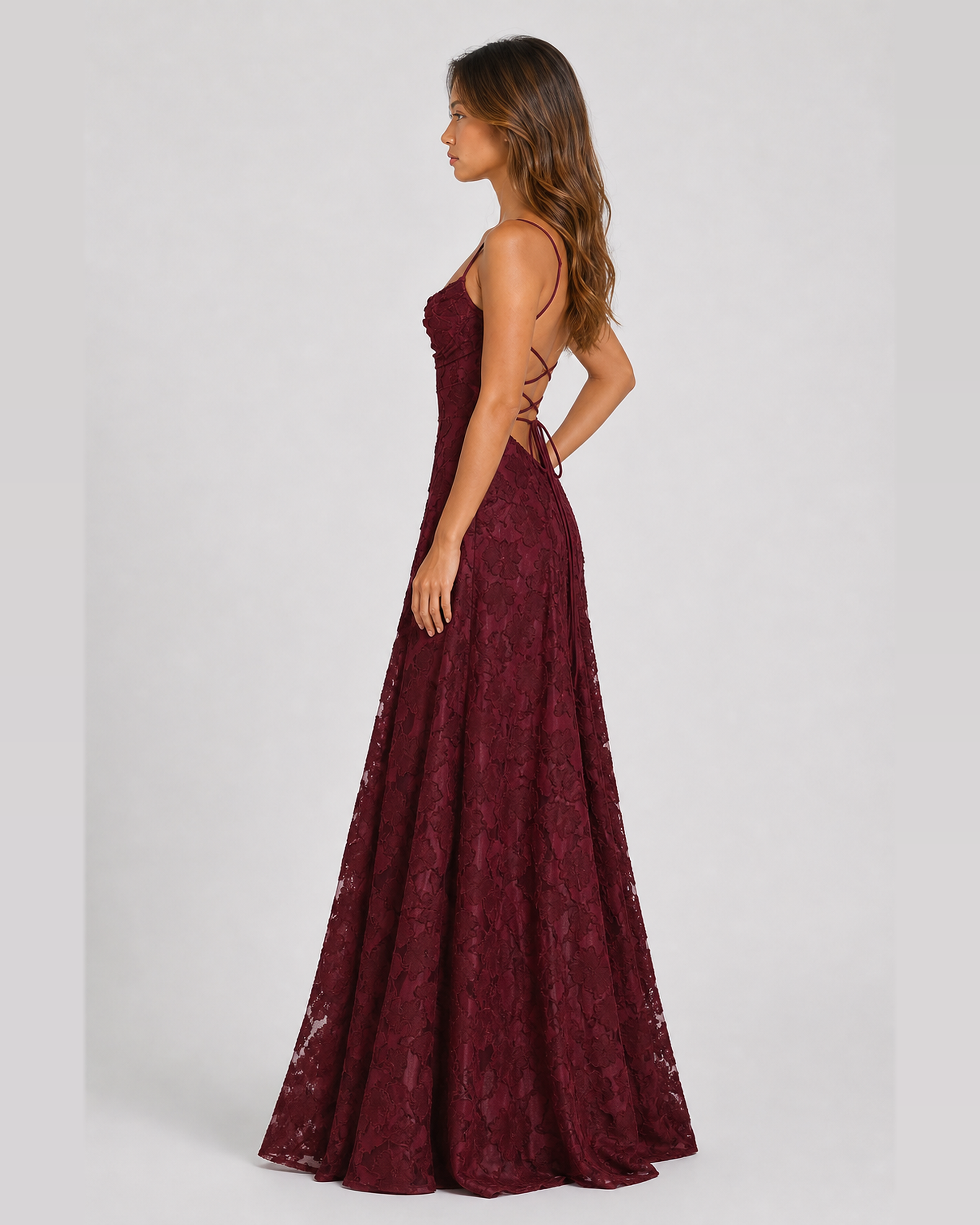 Cecily Kersen Rood floral appliqué maxi dress side view