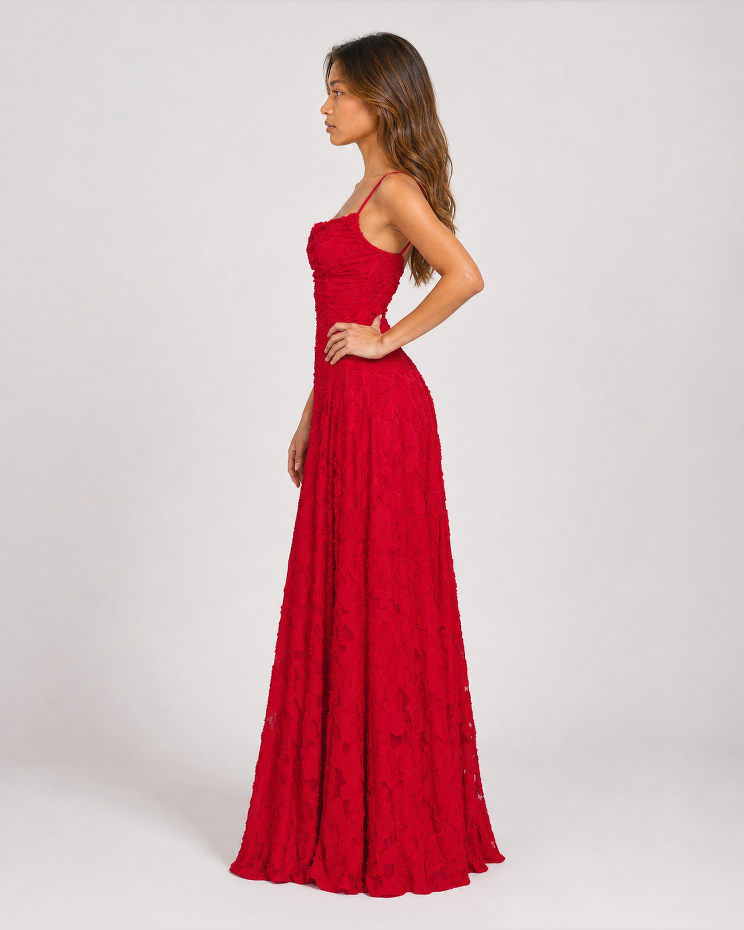 Cecily red floral applique A-line maxi dress - side