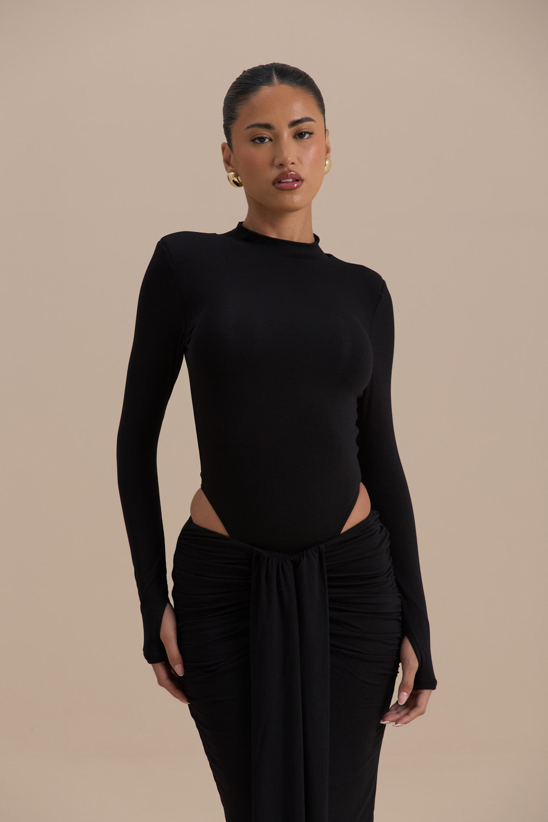 Hazel Doe Sable Black High Neck Zip Back Second Skin Bodysuit 05
