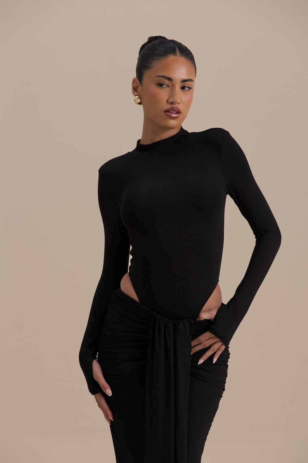 Hazel Doe Sable Black High Neck Zip Back Second Skin Bodysuit 04