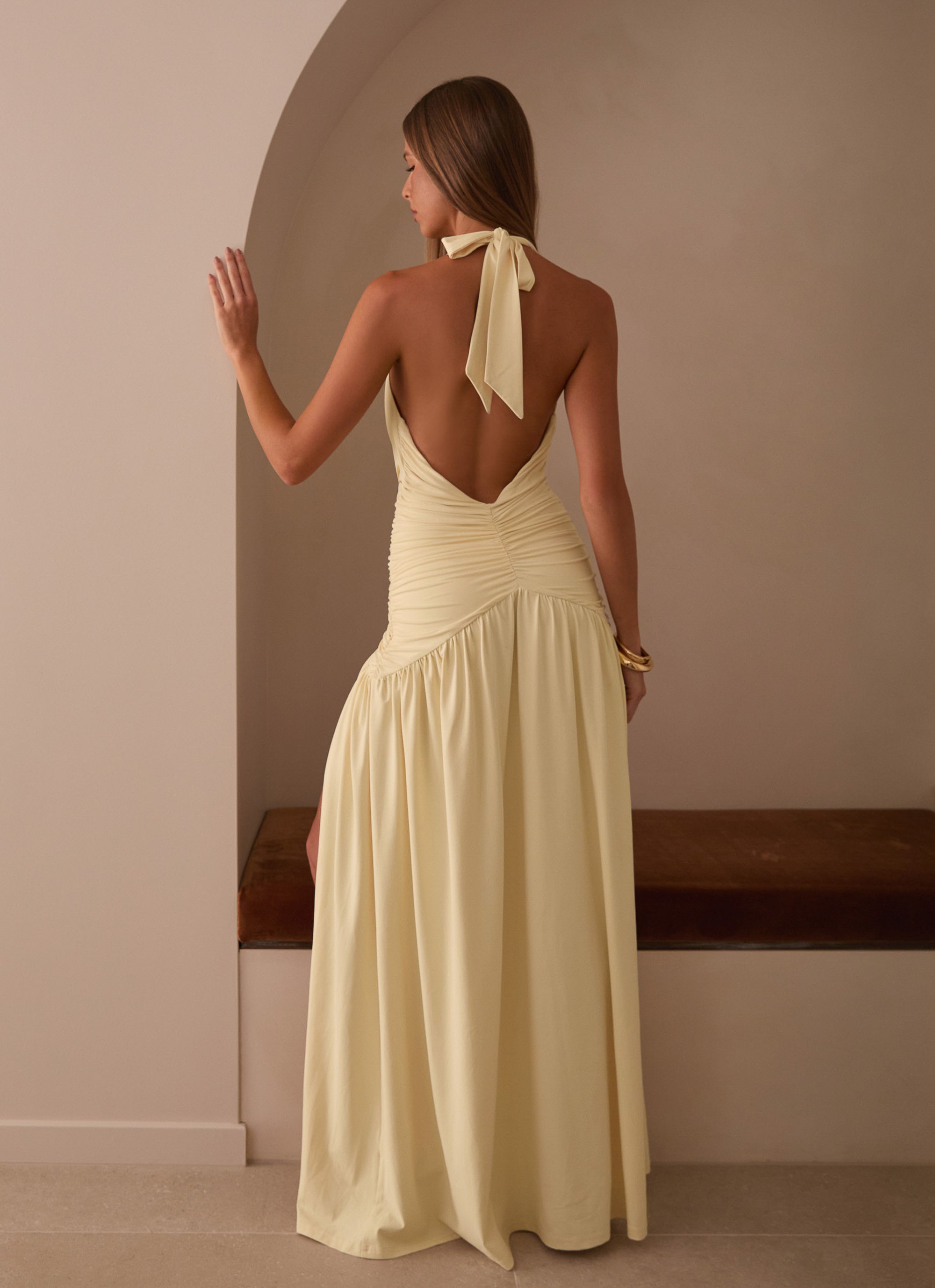 Solene butter yellow maxi dress - close-up detail