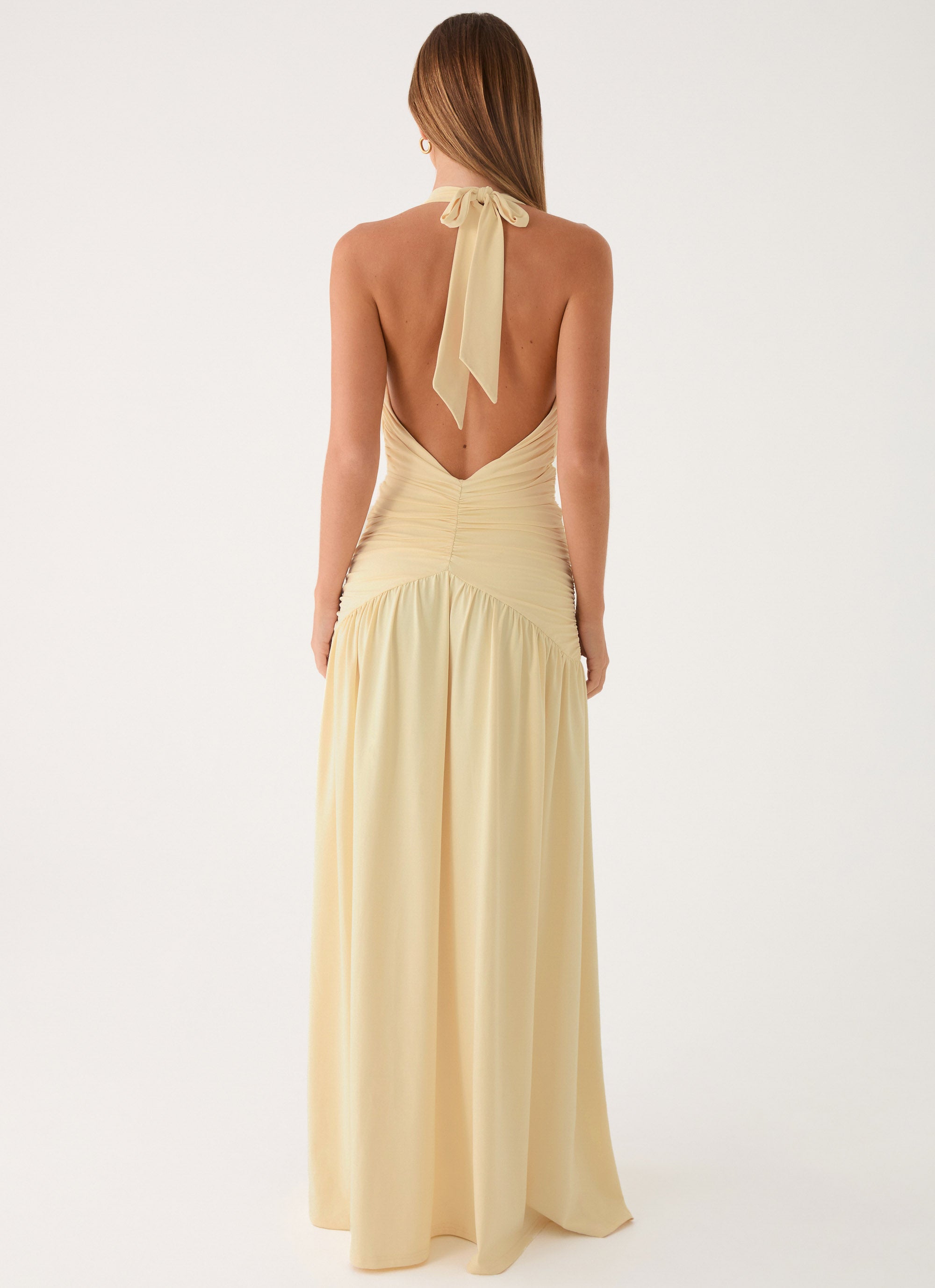 Solene butter yellow maxi dress - ruched waist detail