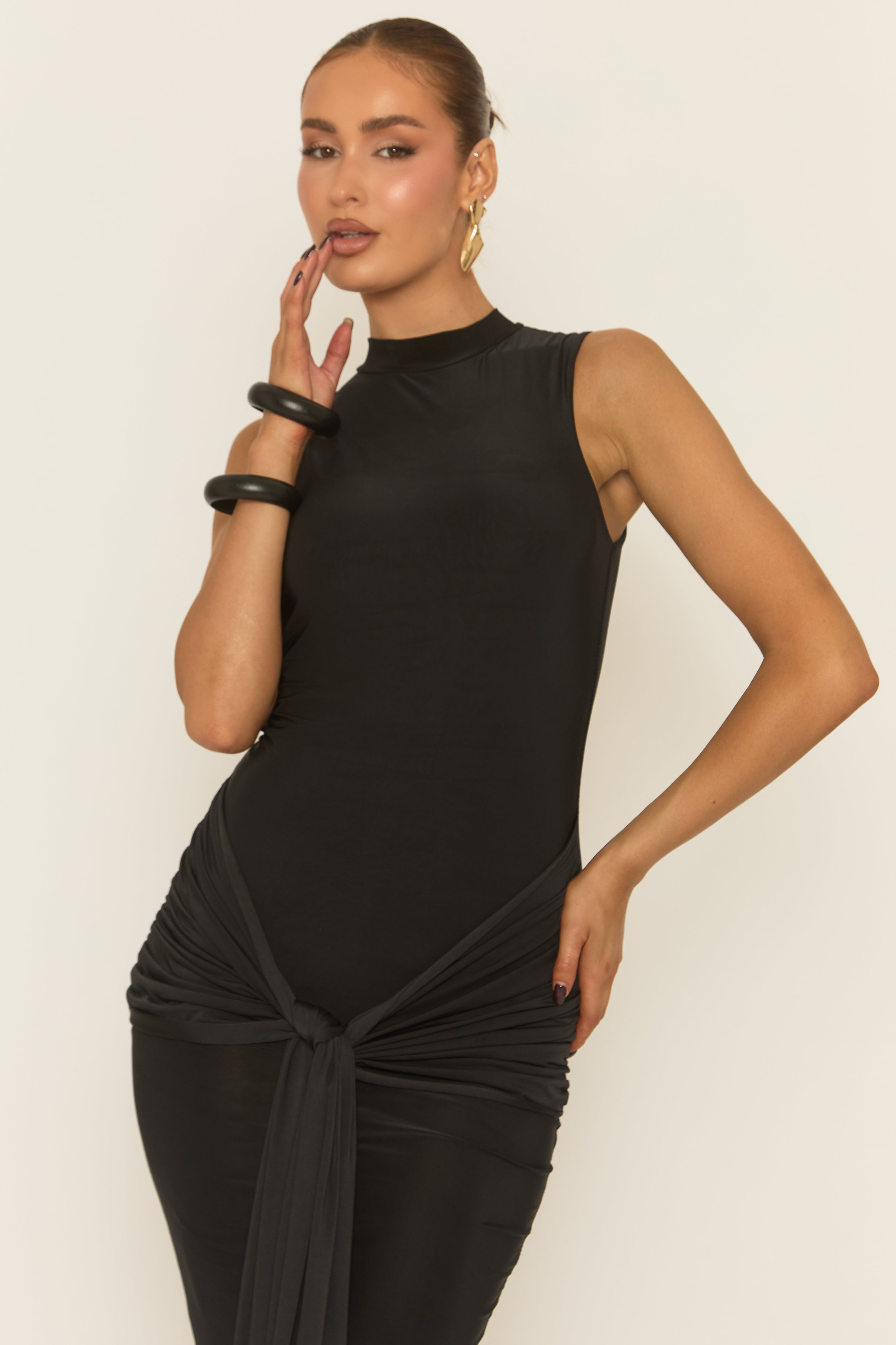Hazel Doe Haven Black Twisted Knot Sleeveless Maxi Dress 04