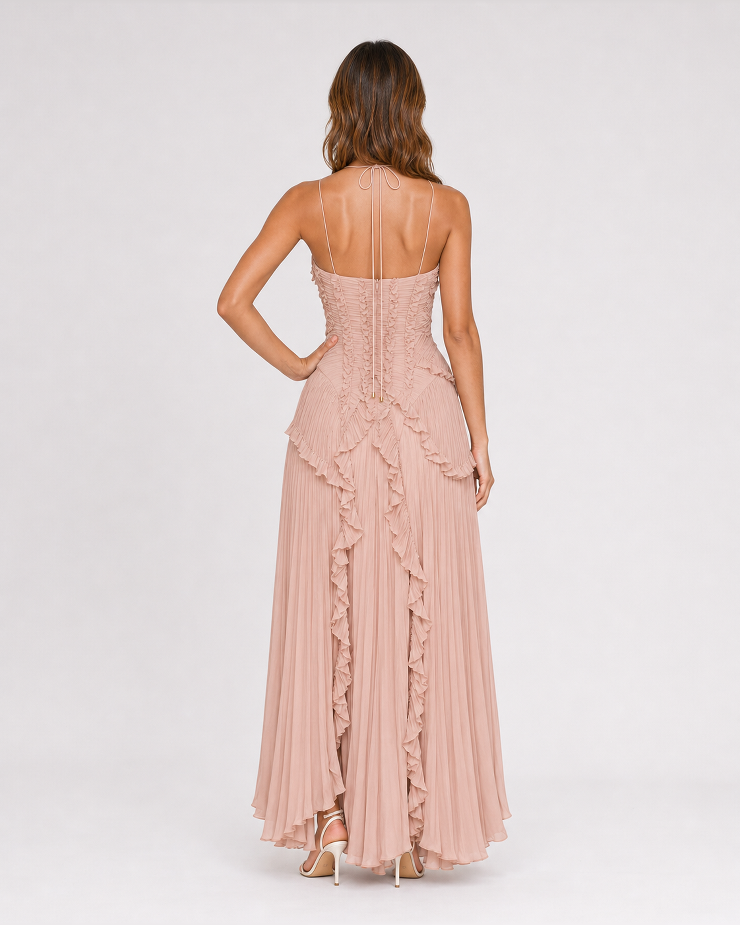 Aveline Pink maxi dress, straight back view