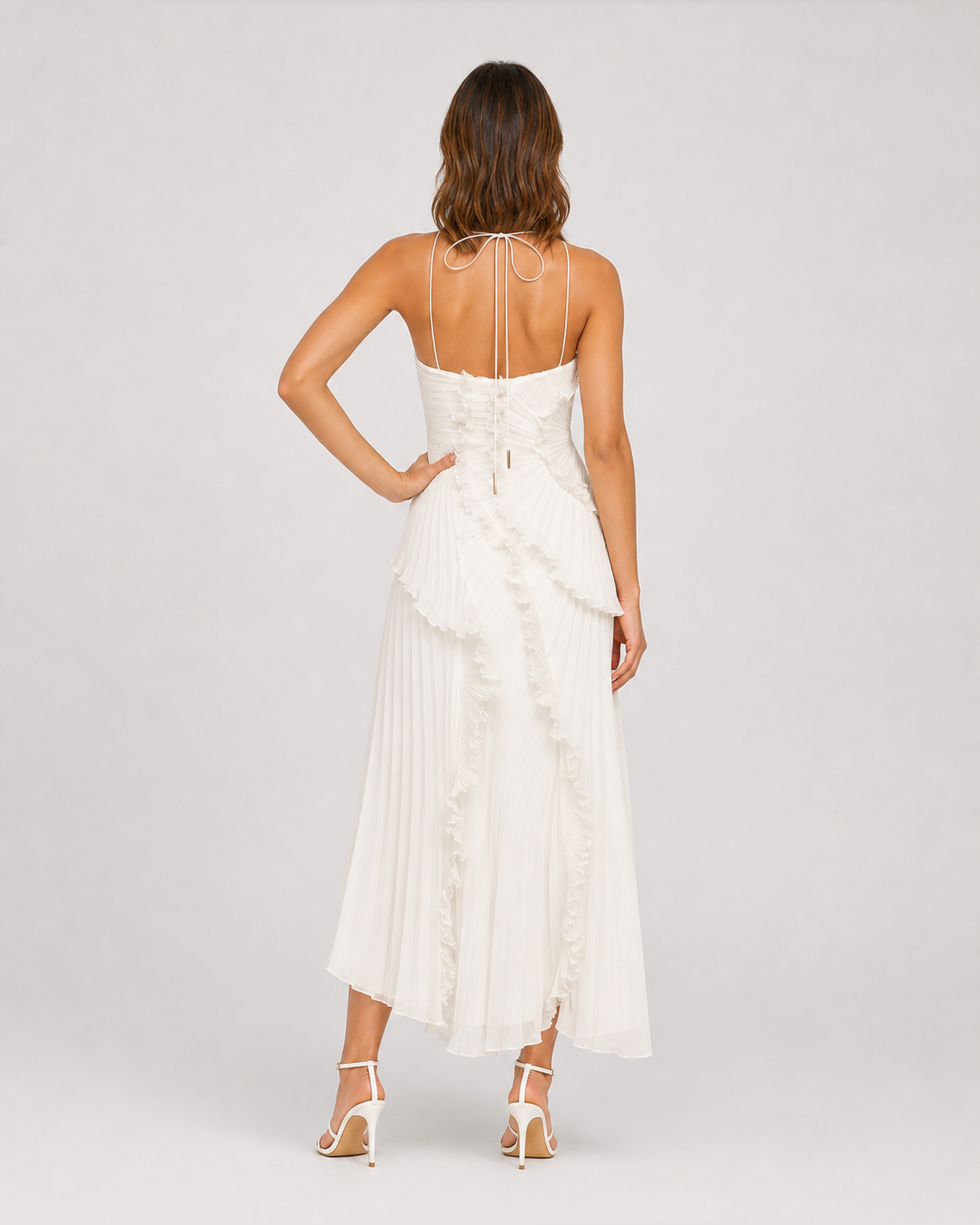 Aveline White maxi dress, straight back view