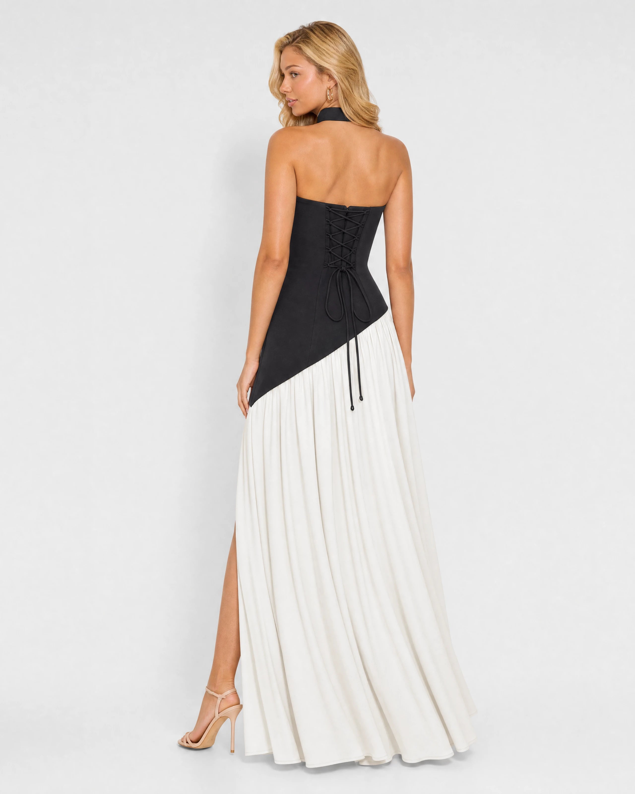 Bianca black and white maxi dress - back with lace-up