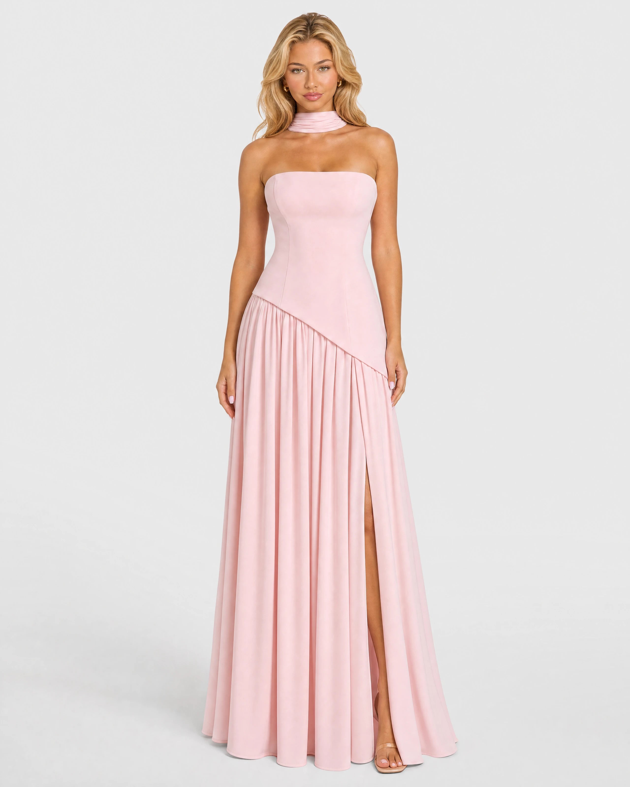 Bianca soft pink choker-neck maxi dress - front