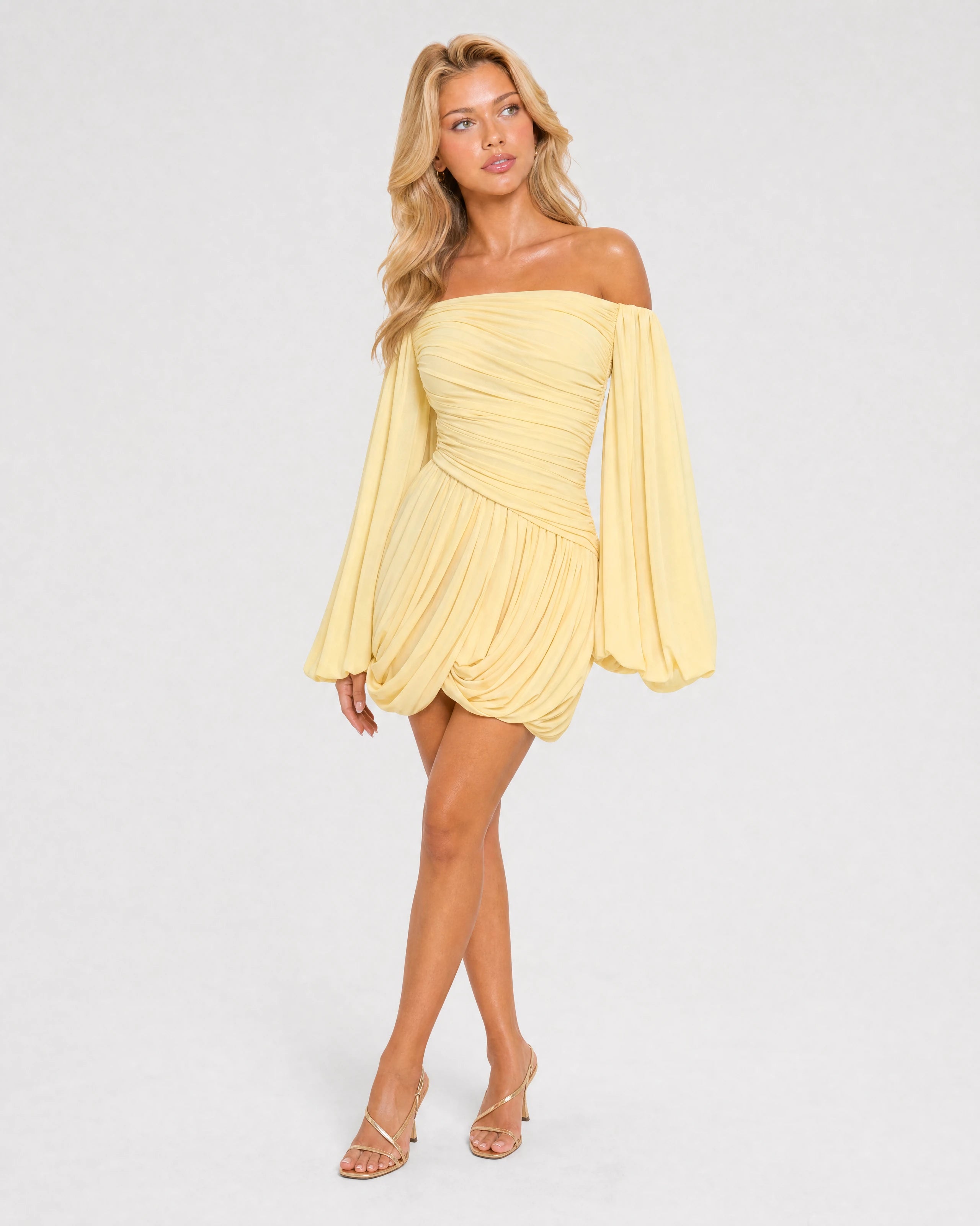 Eloise butter yellow mini dress - front three-quarter