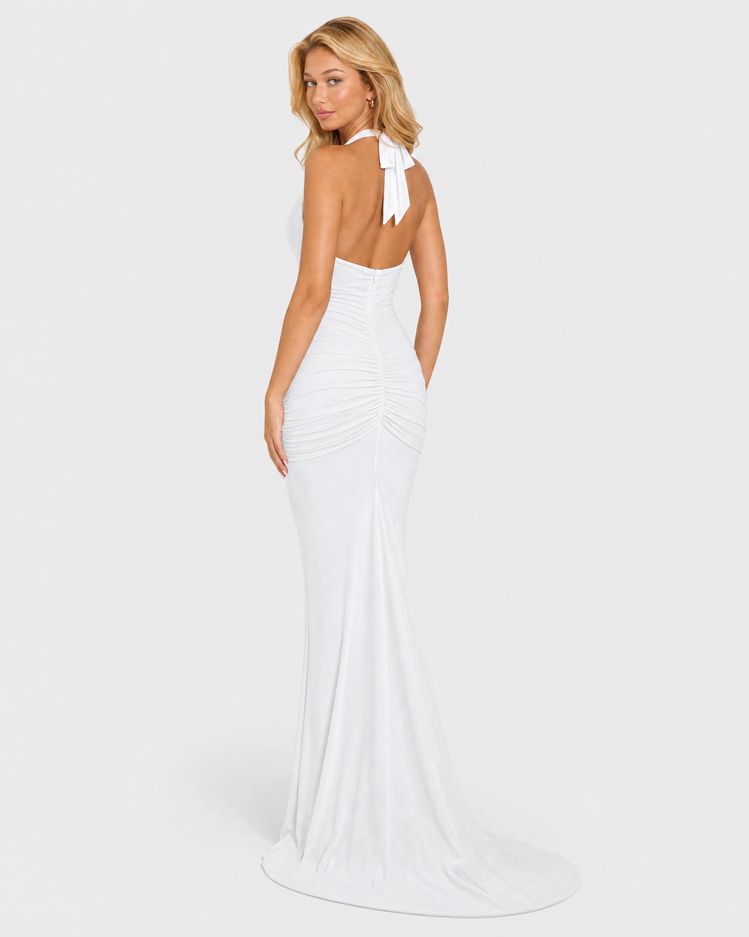 Liliane white plunge halter maxi dress - back three-quarter