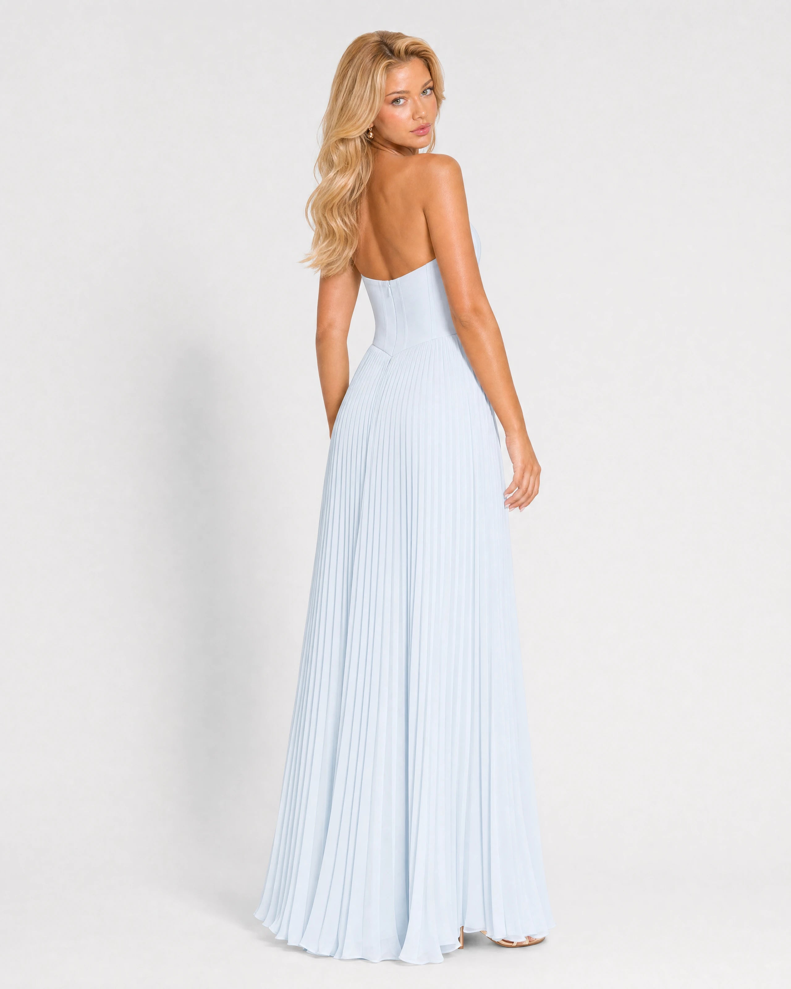 Noelle sky blue pleated maxi dress - back