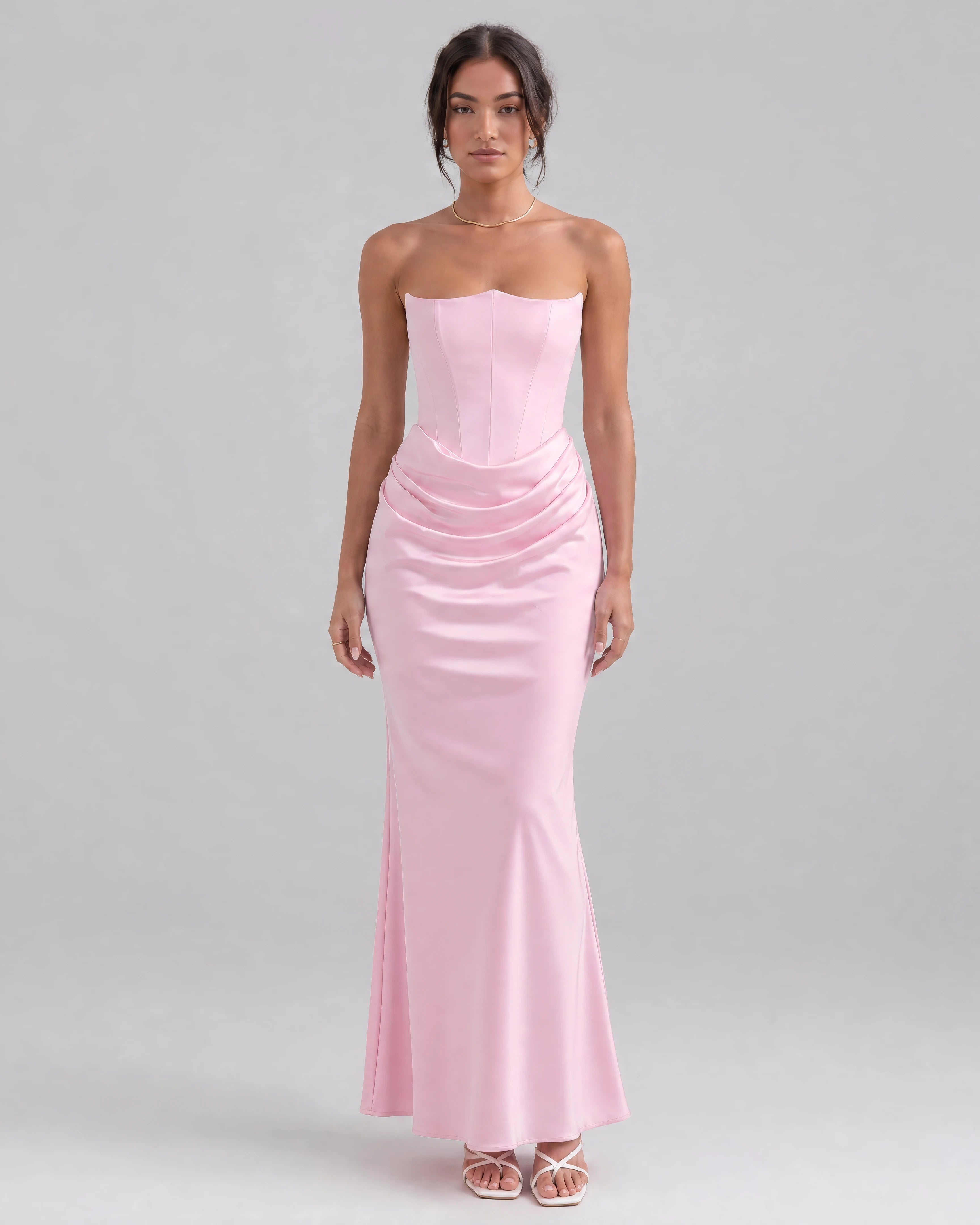 Ondine strapless corset maxi dress in pink