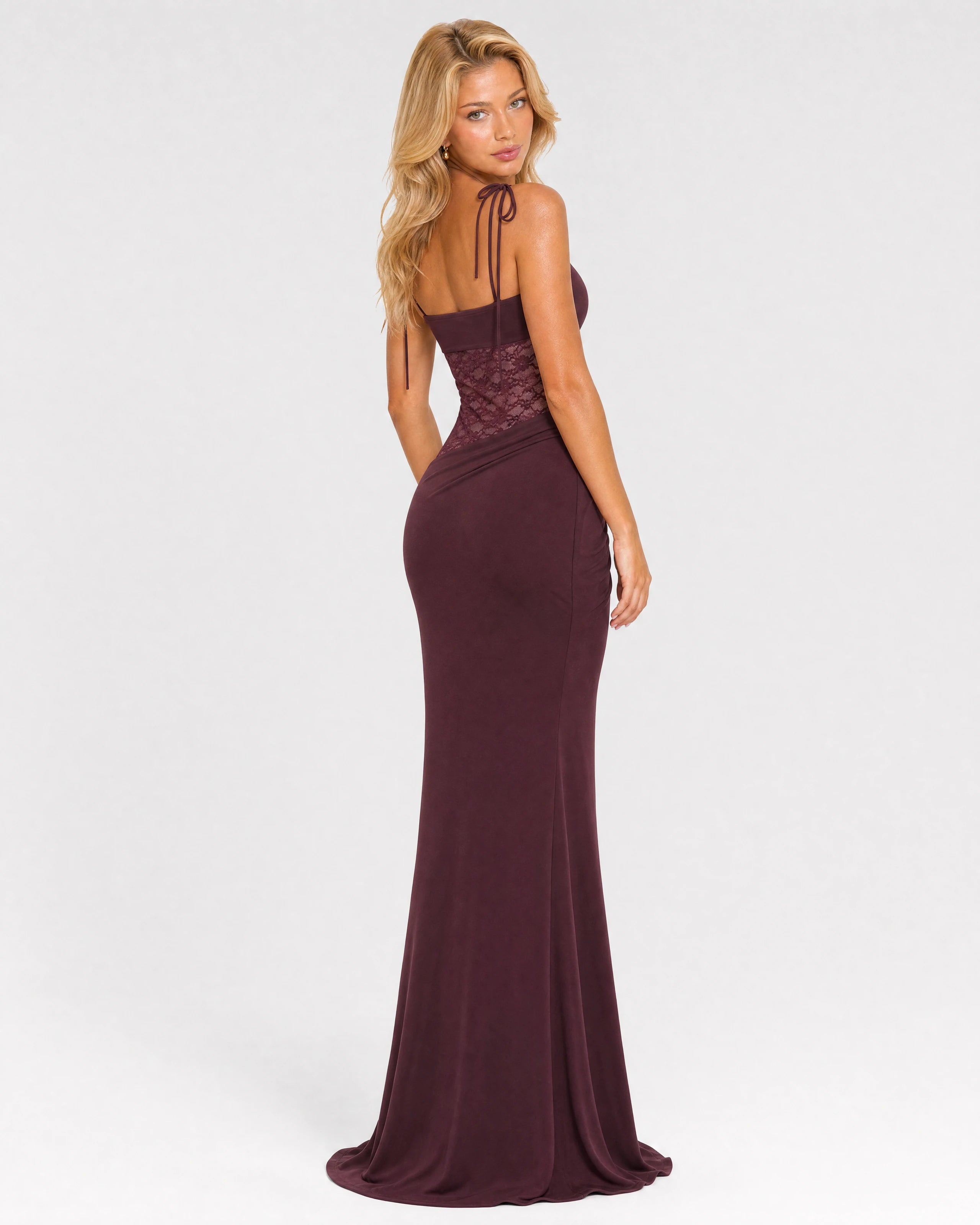 Rosalie burgundy maxi dress - back three-quarter