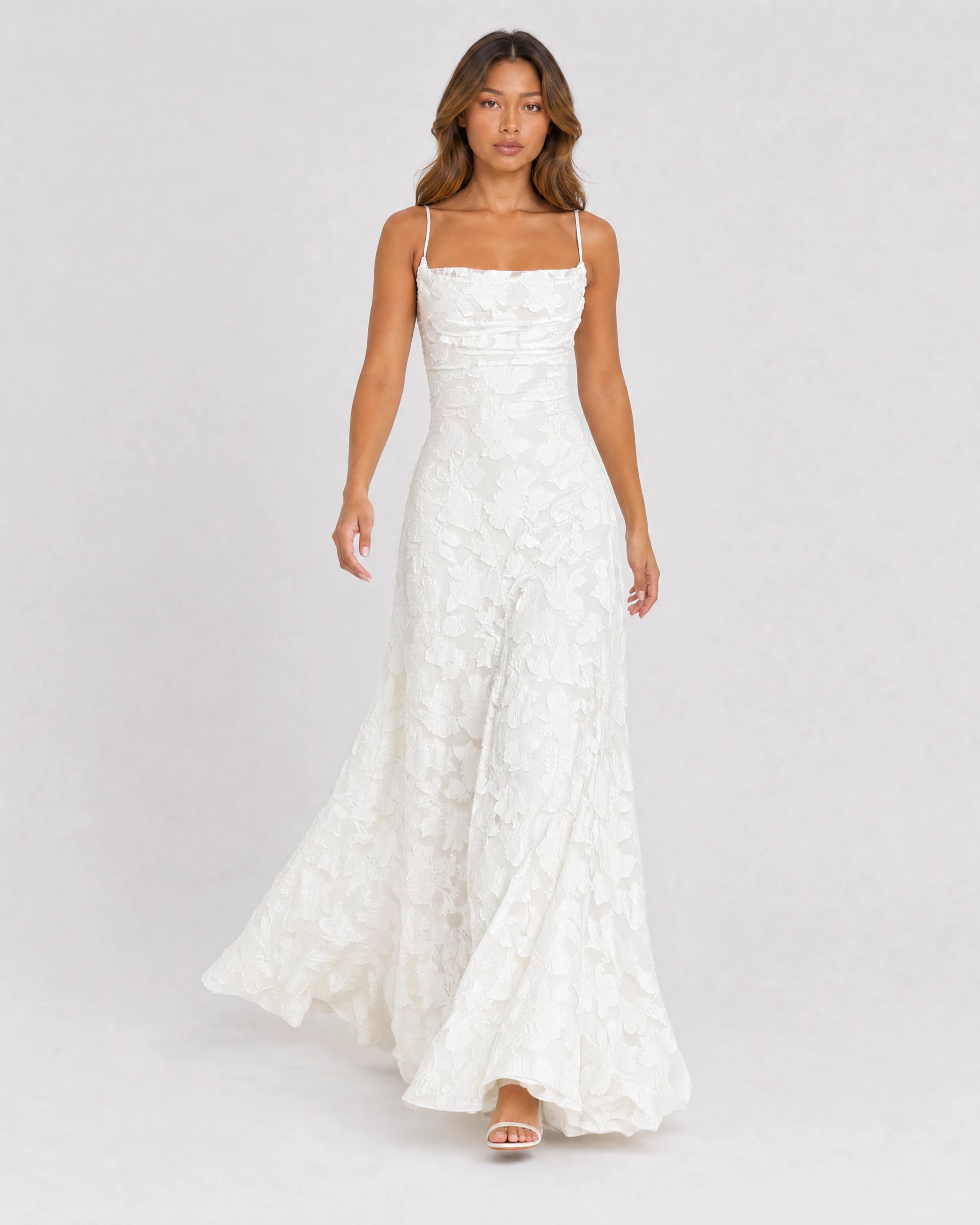Rosewyn white floral burnout maxi gown - front view