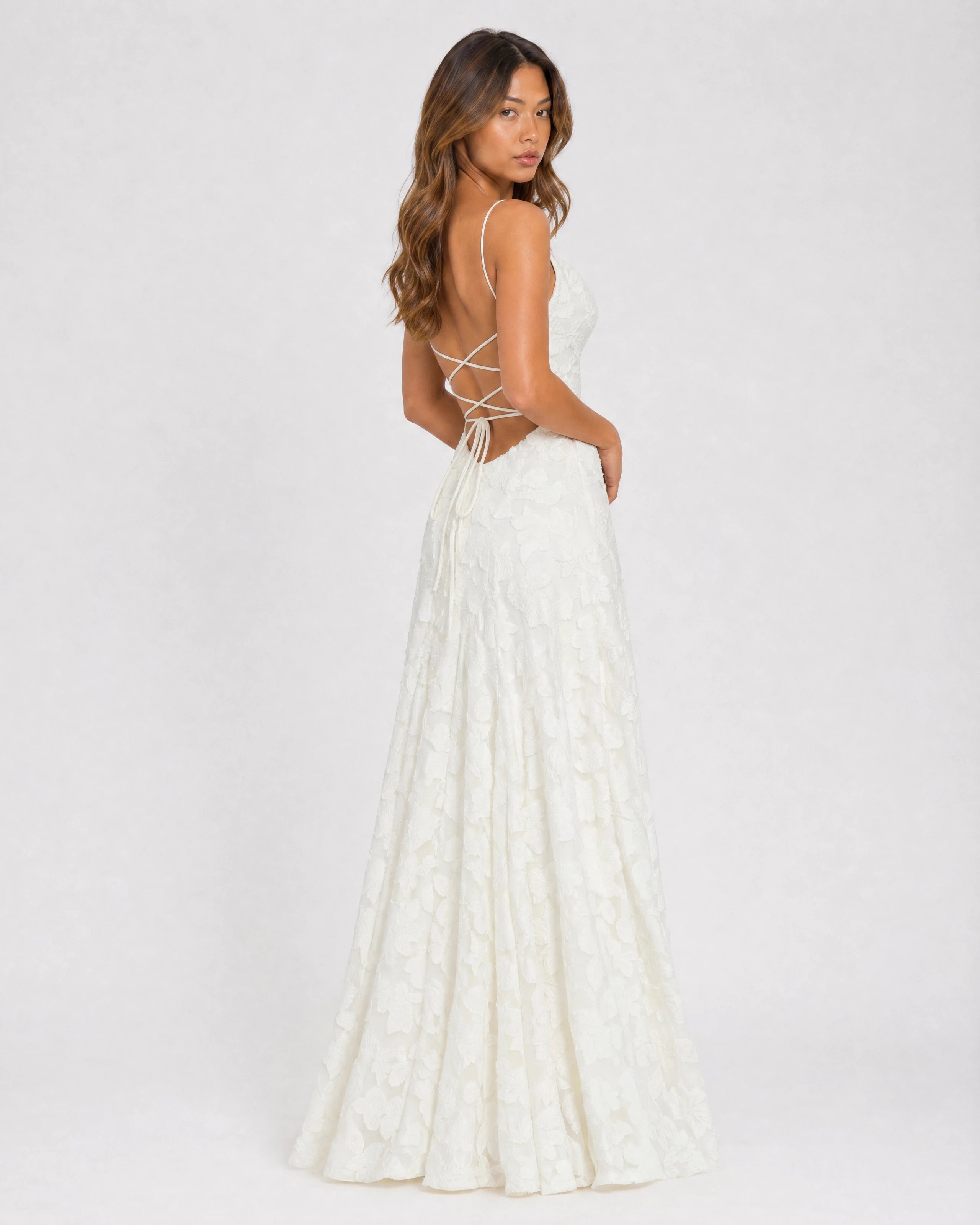 Rosewyn white floral burnout maxi gown - three-quarter back view